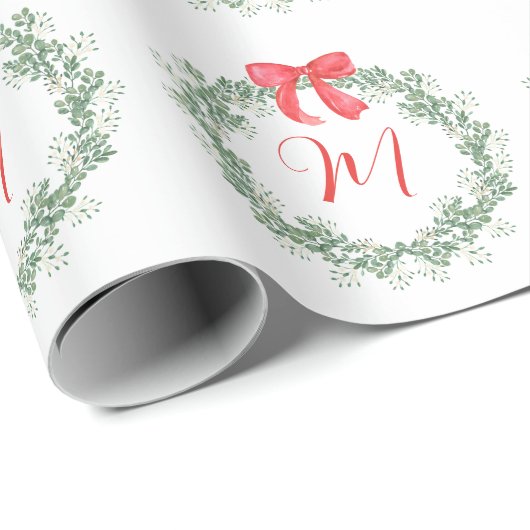 Waterverf Kerstmis Monogram krans Cadeaupapier (Rol Hoek)