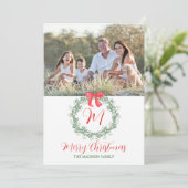 Waterverf Kerstmis Monogram krans Feestdagenkaart (Staand voorkant)