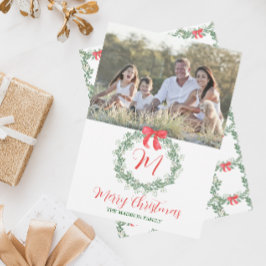 Waterverf Kerstmis Monogram krans Feestdagenkaart