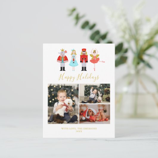 Waterverf Kerstmis Nutkraker 3 Foto Collage Ho Feestdagenkaart (Staand voorkant)