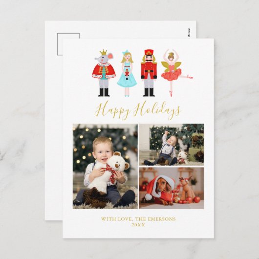 Waterverf Kerstmis Nutkraker 3 Foto Collage Ho Feestdagenkaart (Voorkant / Achterkant)