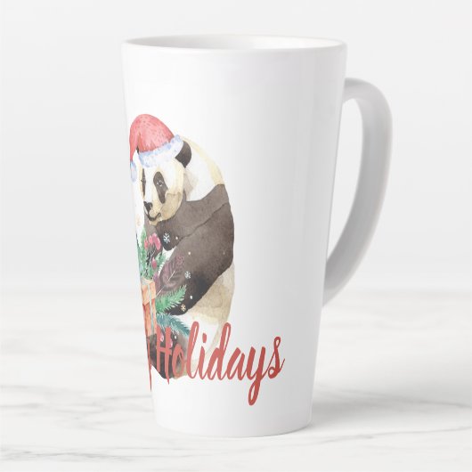 Waterverf Kerstmis Panda - Gepersonaliseerd Latte Mok (Rechterhoek)