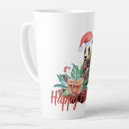 Waterverf Kerstmis Panda - Gepersonaliseerd Latte Mok (Linkerhoek)