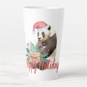 Waterverf Kerstmis Panda - Gepersonaliseerd Latte Mok (Voorkant)