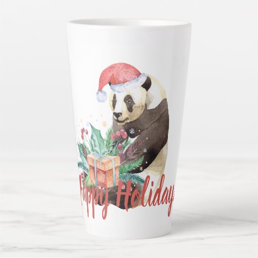 Waterverf Kerstmis Panda - Gepersonaliseerd Latte Mok (Voorkant)