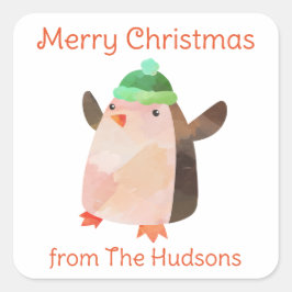 Waterverf Kerstmis Penguin Gift Stickers