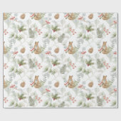 Waterverf Kerstmis, pijnboompjes, bessen Cadeaupapier (Vlak)