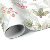 Waterverf Kerstmis, pijnboompjes, bessen Cadeaupapier (Rol Hoek)