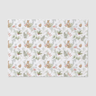 Waterverf Kerstmis, pijnboompjes, bessen Tissuepapier