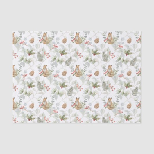 Waterverf Kerstmis, pijnboompjes, bessen Tissuepapier (Voorkant)