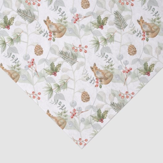 Waterverf Kerstmis, pijnboompjes, bessen Tissuepapier (Detail)