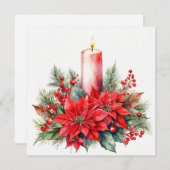 Waterverf Kerstmis Poinsettia Bloemen, Bessen Feestdagenkaart (Voorkant / Achterkant)