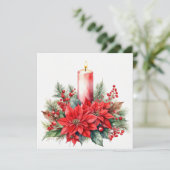 Waterverf Kerstmis Poinsettia Bloemen, Bessen Feestdagenkaart (Staand voorkant)