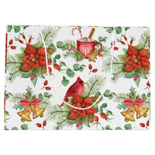 Waterverf Kerstmis Poinsettia en rode kardinaal Groot Cadeauzakje (Achterkant)