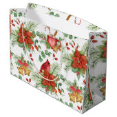 Waterverf Kerstmis Poinsettia en rode kardinaal Groot Cadeauzakje (Achterkant Gekanteld)