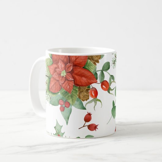 Waterverf Kerstmis Poinsettia en rode kardinaal Koffiemok (Voorkant links)