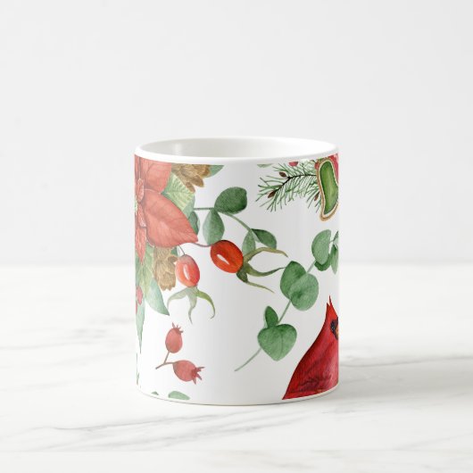 Waterverf Kerstmis Poinsettia en rode kardinaal Koffiemok (Center)