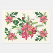 Waterverf Kerstmis Poinsettia Flowers Inpakpapier Vel (Voorkant 3)