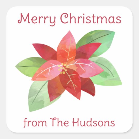 Waterverf Kerstmis Poinsettia Gift Stickers (Voorkant)