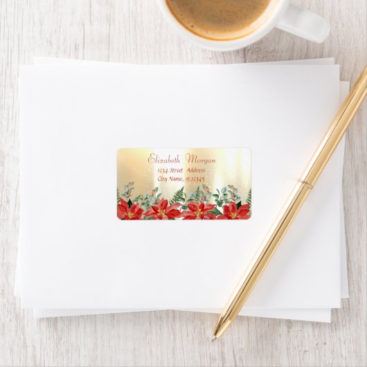 Waterverf Kerstmis Poinsettia, goud Etiket (Insitu)