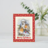 Waterverf Kerstmis: Red Berries Snow Feestdagenkaart (Staand voorkant)