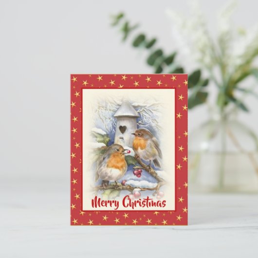 Waterverf Kerstmis: Red Berries Snow Feestdagenkaart (Staand voorkant)