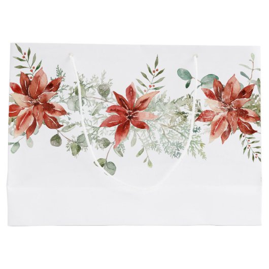 Waterverf Kerstmis Red Poinsettias Greenery Groot Cadeauzakje (Achterkant)