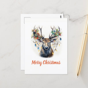 Waterverf Kerstmis rendieren Briefkaart