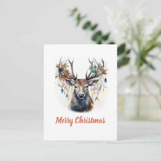 Waterverf Kerstmis rendieren Briefkaart (Staand voorkant)