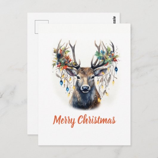 Waterverf Kerstmis rendieren Briefkaart (Voorkant / Achterkant)