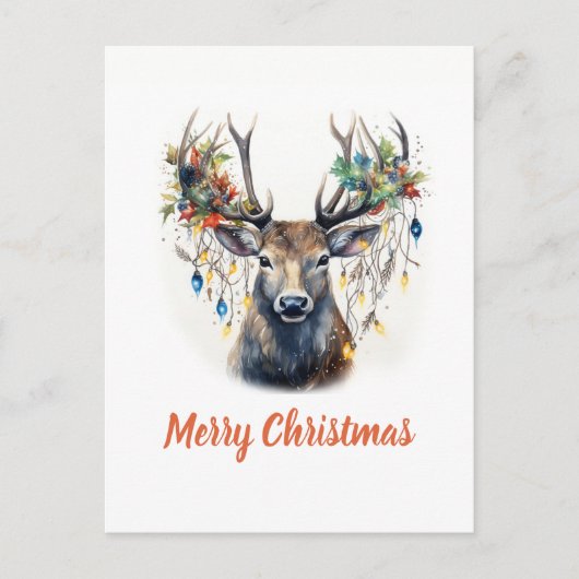 Waterverf Kerstmis rendieren Briefkaart (Voorkant)