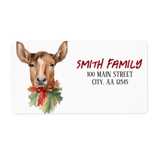 Waterverf Kerstmis rendieren Etiket (Voorkant)