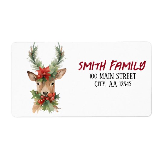 Waterverf Kerstmis rendieren Etiket (Voorkant)