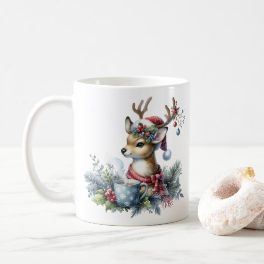 Waterverf Kerstmis rendieren Koffiemok (Met donut)