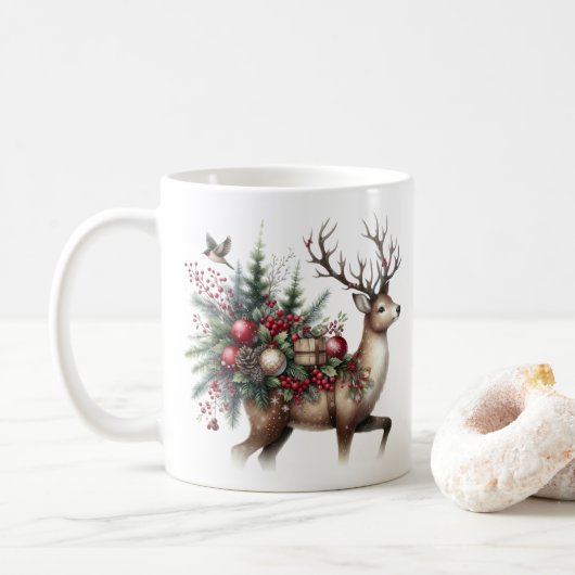 Waterverf Kerstmis rendieren Koffiemok (Met donut)