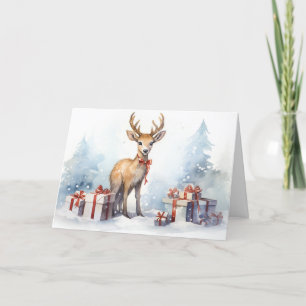 Waterverf Kerstmis rendieren met geschenken Feestdagen Kaart