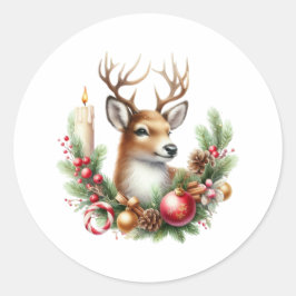 Waterverf Kerstmis rendieren Ronde Sticker