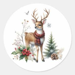 Waterverf Kerstmis rendieren Ronde Sticker
