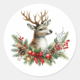 Waterverf Kerstmis rendieren Ronde Sticker