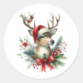 Waterverf Kerstmis rendieren Ronde Sticker