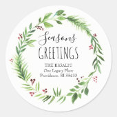 Waterverf Kerstmis — Retouradres Ronde Sticker (Voorkant)