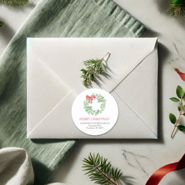 Waterverf Kerstmis — Retouradres Ronde Sticker