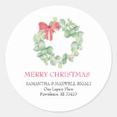 Waterverf Kerstmis — Retouradres Ronde Sticker (Voorkant)