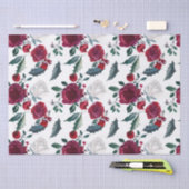 Waterverf Kerstmis Rode en Witte Winterbloemen Tissuepapier