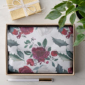 Waterverf Kerstmis Rode en Witte Winterbloemen Tissuepapier