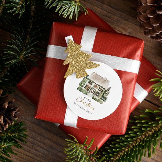 Waterverf Kerstmis Ronde Sticker