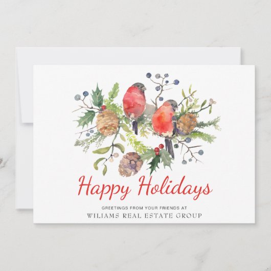 Waterverf Kerstmis Rood Bird Corporate Greeting Feestdagenkaart (Voorkant)