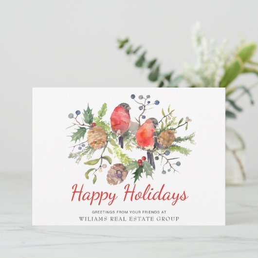 Waterverf Kerstmis Rood Bird Corporate Greeting Feestdagenkaart (Staand voorkant)