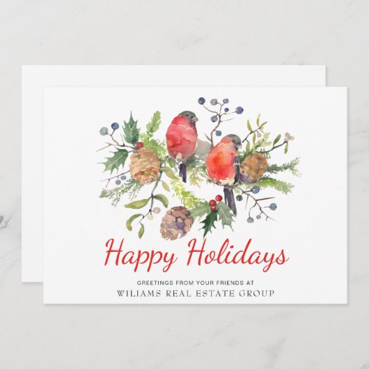 Waterverf Kerstmis Rood Bird Corporate Greeting Feestdagenkaart (Voorkant / Achterkant)