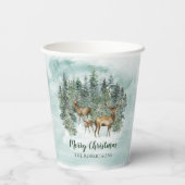 Waterverf Kerstmis Rustic Forest Deer Papieren Bekers (Achterkant)